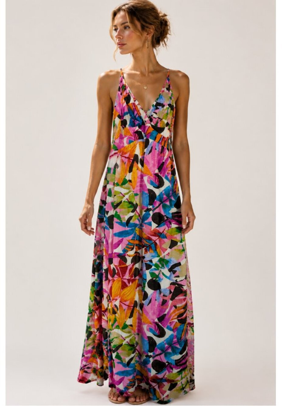 Vintage Jams World Hawaii Polka Fern Tropical Maxi Dress Hawaiian Pink Floral S